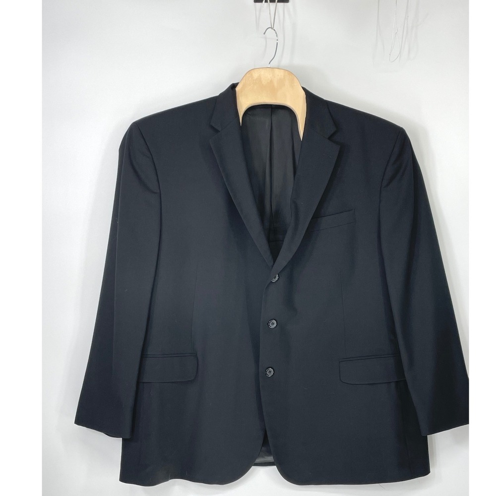 Stafford Mens Blazer 52R Suit Jacket Black 100%‎ Worsted Wool 3-Button